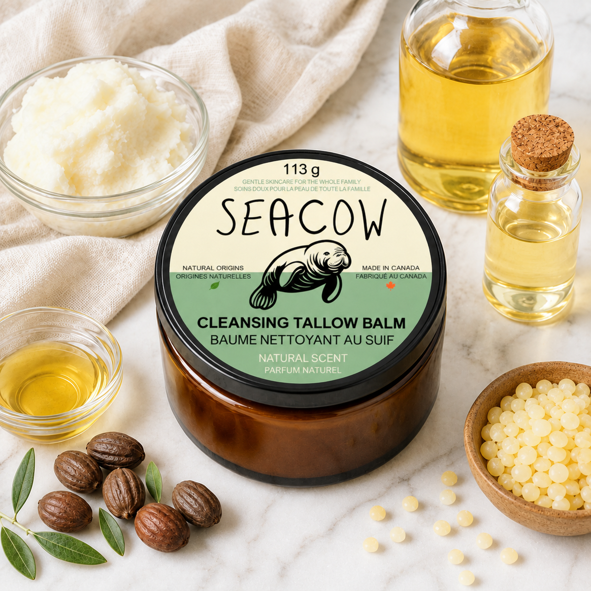 Cleansing Tallow Balm 113 g (4 oz) - Gentle, All-Natural, Conditioning Facial Cleanser