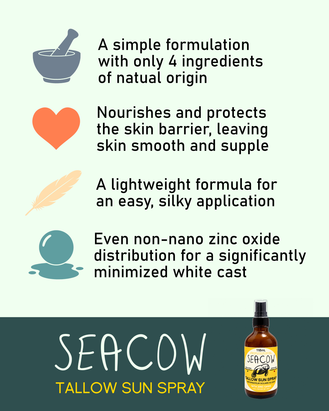 Tallow Sun Spray with 25% Zinc Oxide 118 mL (4 fl oz) - Easy-to-Apply Daytime Moisturizer