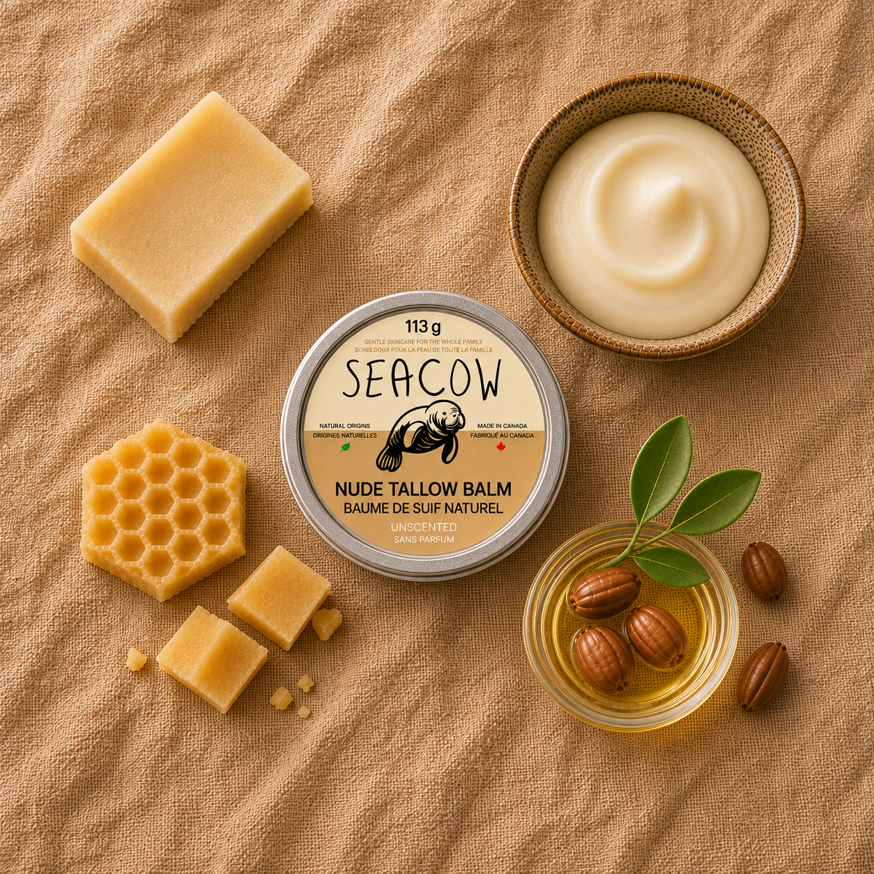Nude Tallow Balm 113 g (4 oz) - Clean, Clear, Unscented All-Natural Moisturizer